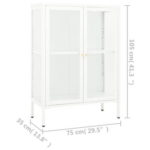Skænk 75x35x105 cm stål og glas hvid