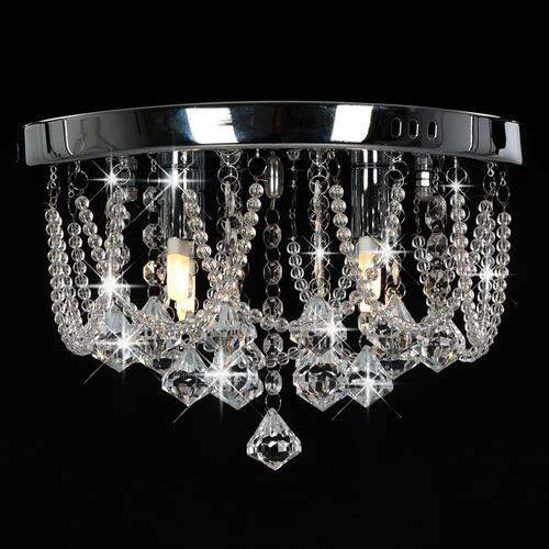 Loftlampe med krystalperler rund 4 x G9-pærer sølvfarvet