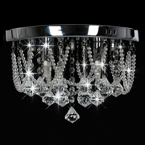 Loftlampe med krystalperler rund 4 x G9-pærer sølvfarvet
