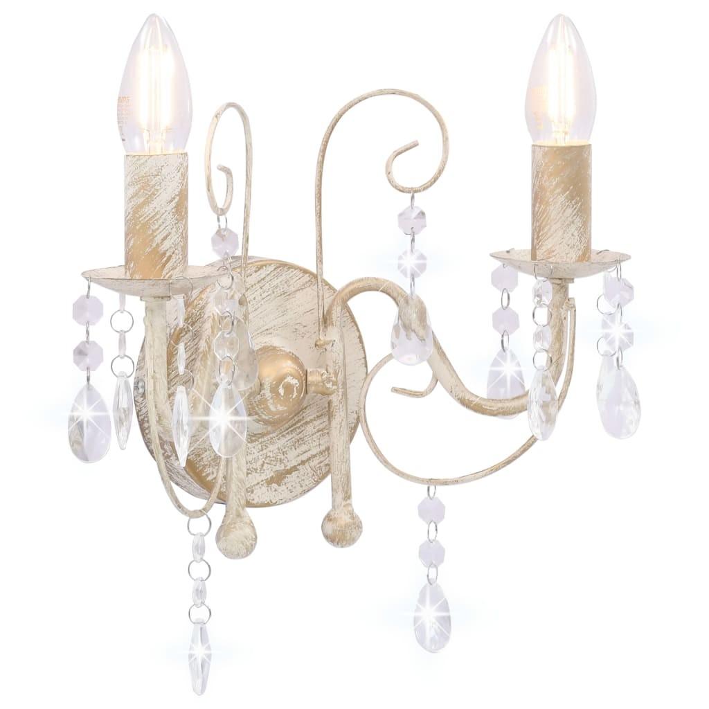 Væglampe med perler 2 x E14-pærer antik hvid