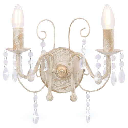 Væglampe med perler 2 x E14-pærer antik hvid