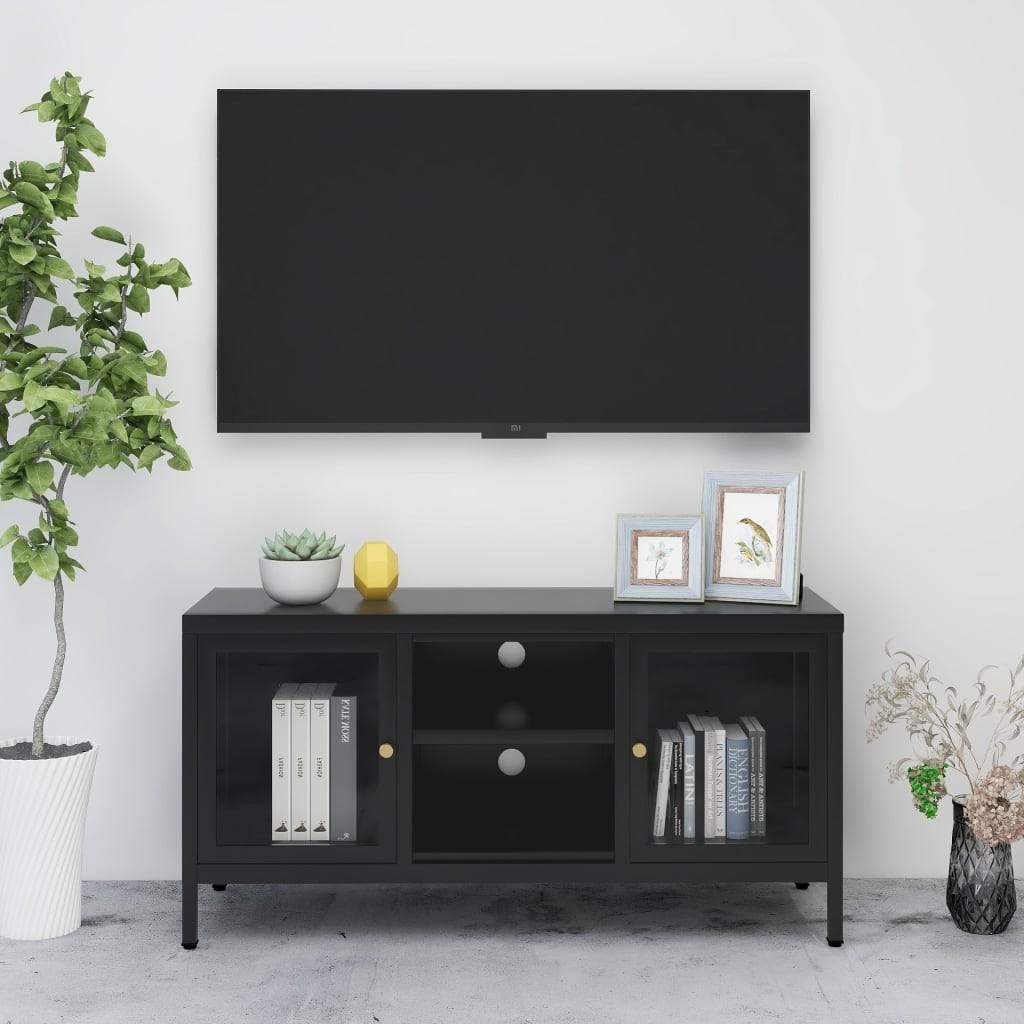 Tv-skab i stål og glas - 105 × 35 × 52 cm, sort