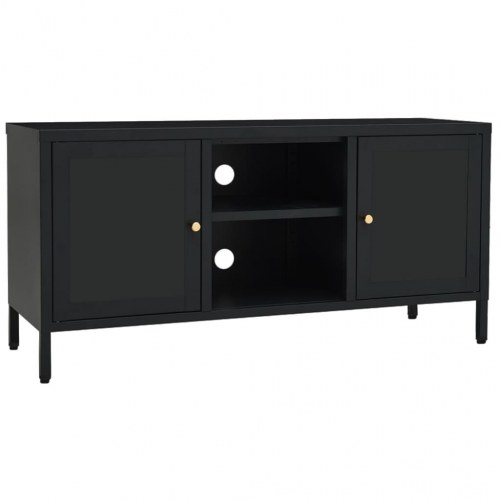 TV-skab i stål og glas - sort, 105 x 35 x 52 cm