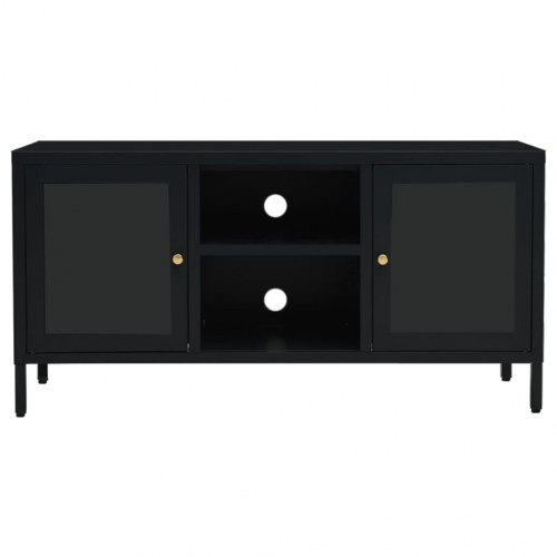 TV-skab i stål og glas - sort, 105 x 35 x 52 cm