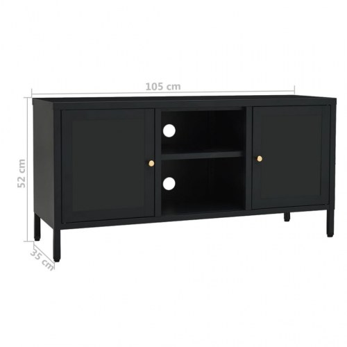TV-skab i stål og glas - sort, 105 x 35 x 52 cm