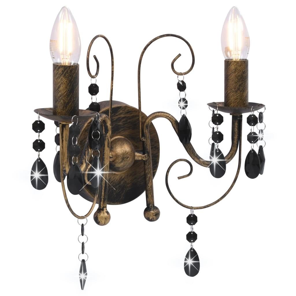 Væglampe med perler 2 x E14-pærer antik sort