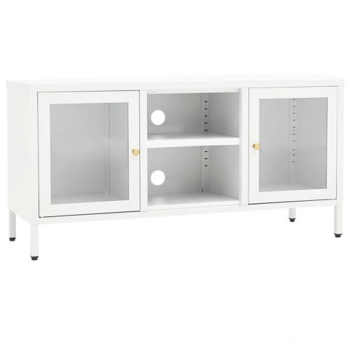 TV-bord i stål og glas - hvid, 105 x 35 x 52 cm
