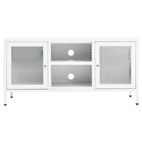 TV-bord i stål og glas - hvid, 105 x 35 x 52 cm