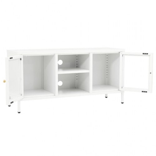 TV-bord i stål og glas - hvid, 105 x 35 x 52 cm