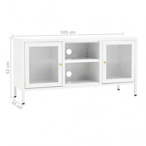 TV-bord i stål og glas - hvid, 105 x 35 x 52 cm