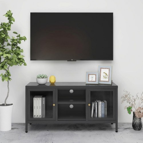 TV-skab i stål og glas 105 x 35 x 52 cm - antracitgrå