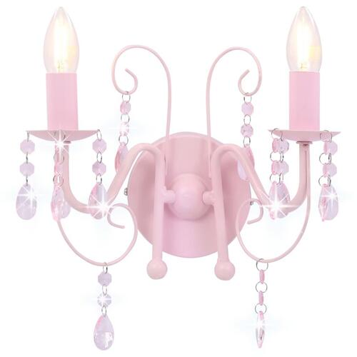 Væglampe med perler 2 x E14-pærer pink