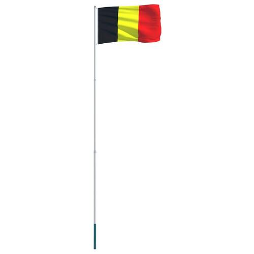 Belgien flag og flagstang 4 m aluminium