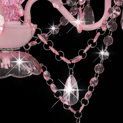 Lysekrone med perler rund 3 x E14 pink