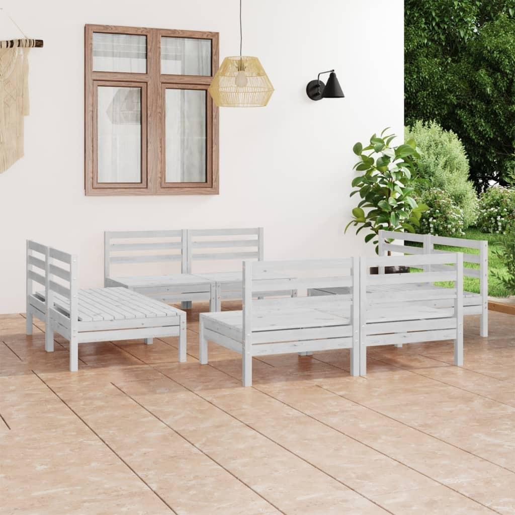 3082413 8 dele Have Lounge Sæt Hvid massiv fyrretræ (806593x2)