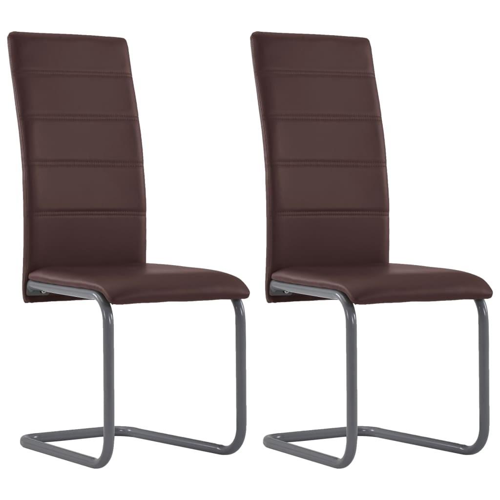 Spisebordsstole med cantilever 2 stk. kunstlæder brun