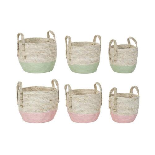 Kurvesæt Natur Pink Grøn Naturlig fiber 30 x 30 x 32 cm Boho (2 enheder)