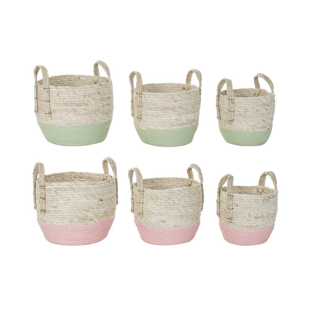 Kurvesæt Natur Pink Grøn Naturlig fiber 30 x 30 x 32 cm Boho (2 enheder)
