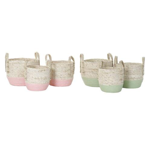 Kurvesæt Natur Pink Grøn Naturlig fiber 30 x 30 x 32 cm Boho (2 enheder)