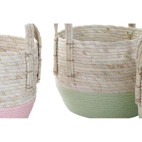Kurvesæt Natur Pink Grøn Naturlig fiber 30 x 30 x 32 cm Boho (2 enheder)