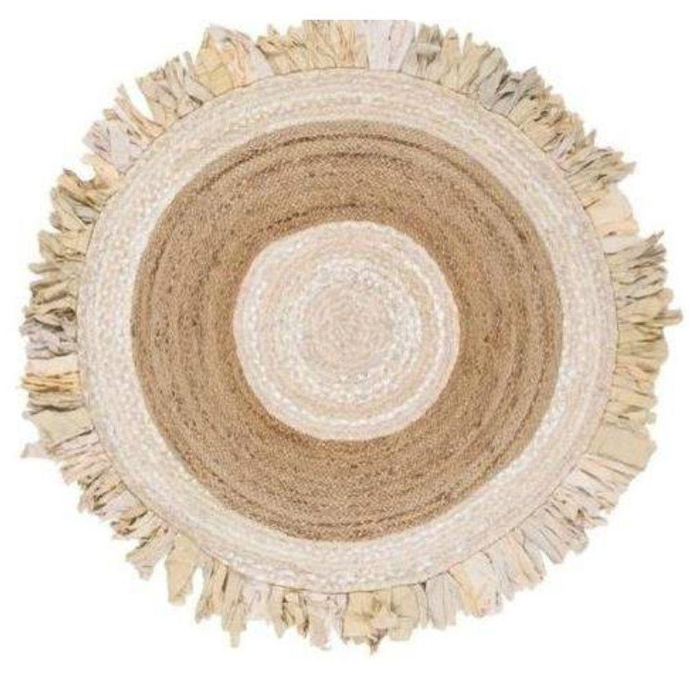 Tæppe 140 X 140 X 1 Cm Natur Beige Brun Polyester Bomuld Tropisk Jute Frynse