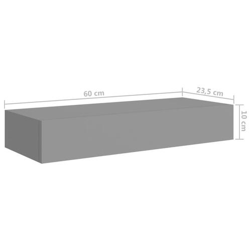 Væghylde med skuffe 60x23,5x10 cm MDF grå