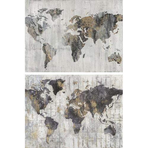 Lærredsmaleri i fyrretræ, verdenskort 120 × 4 × 90 cm (2 stk)