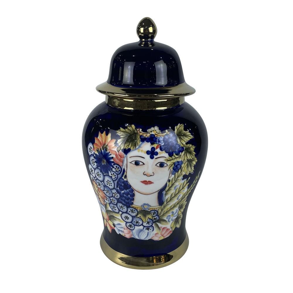 Vase i porcelæn - sort/blå, Shabby Chic, 22 × 22 × 42 cm