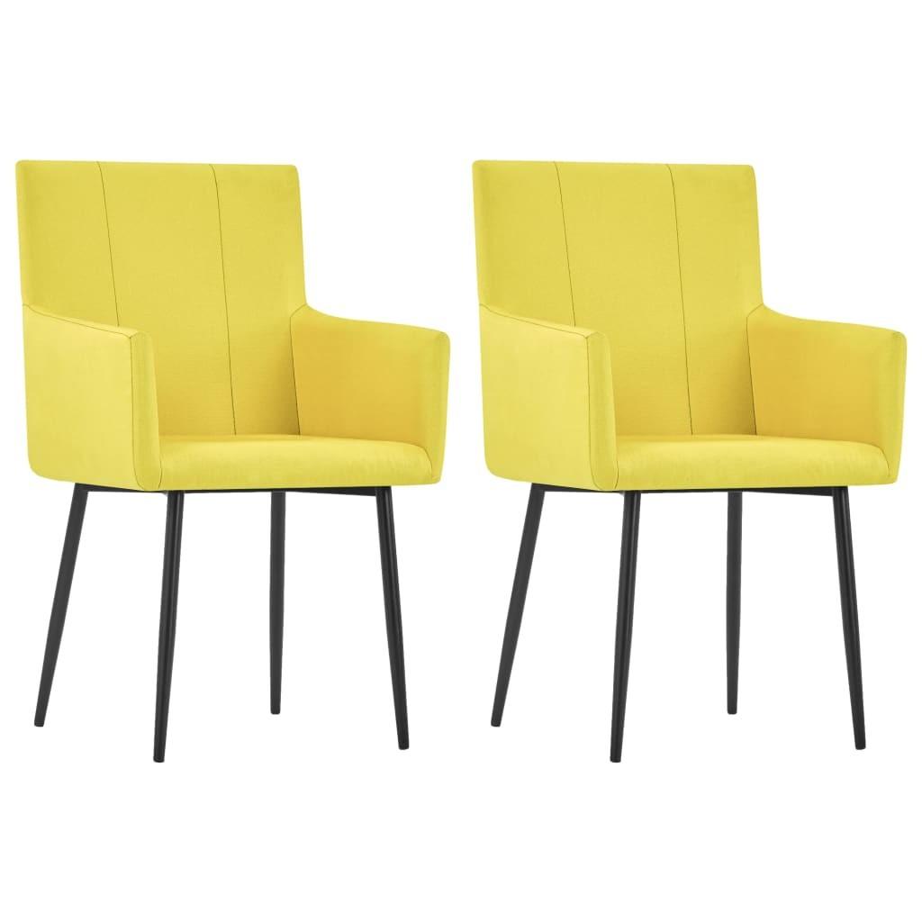 Spisebordsstole med armlæn 2 stk. stof gul