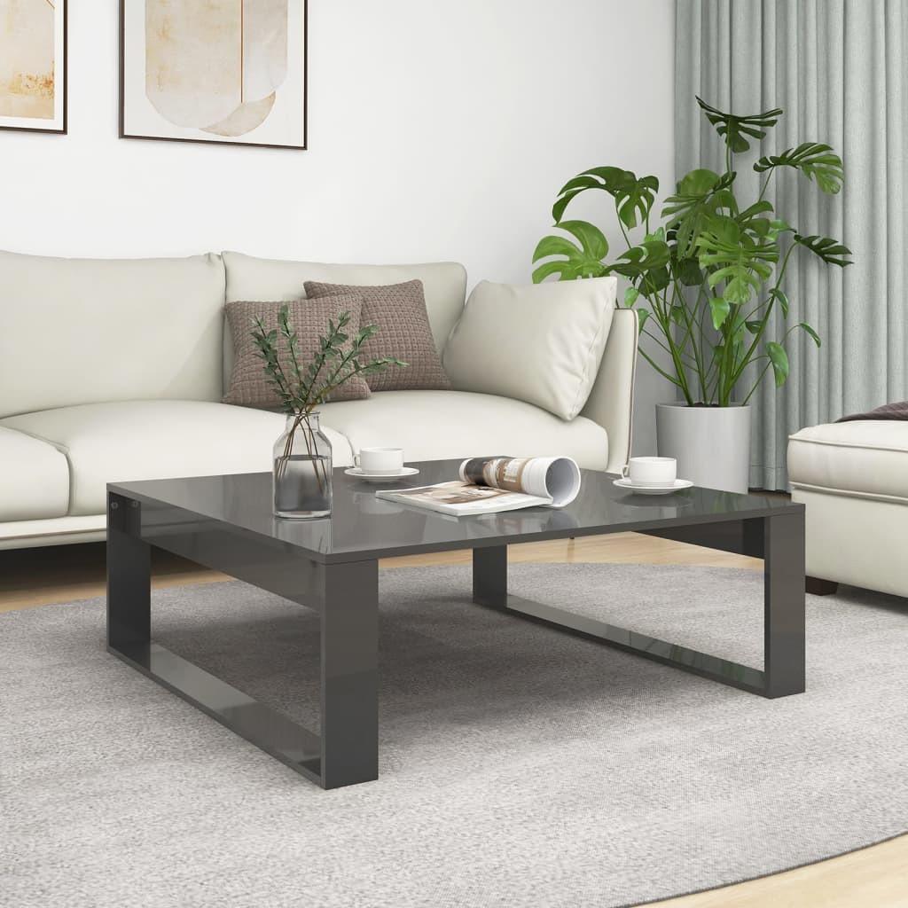 Sofabord 100x100x35 cm konstrueret træ grå højglans