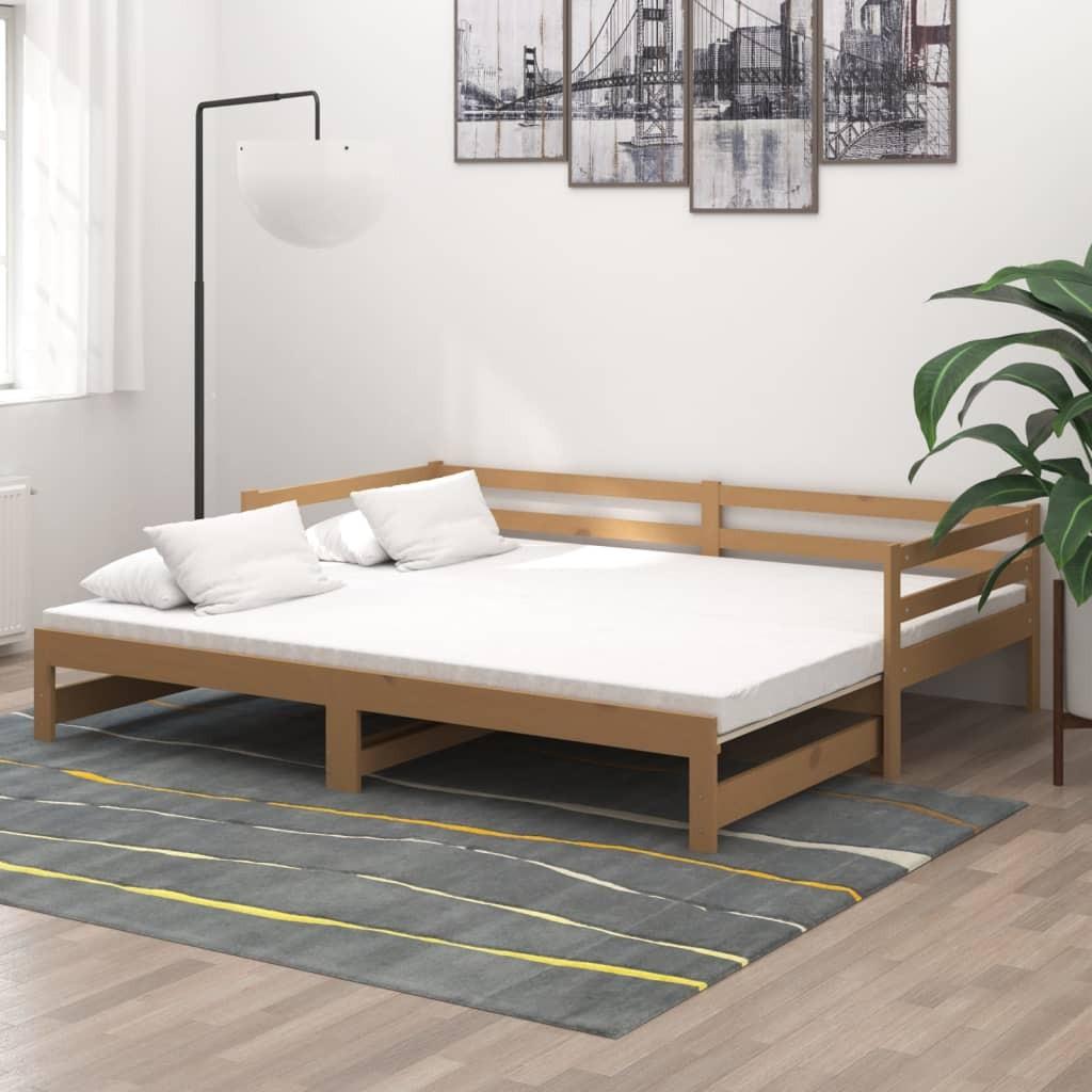 Daybed med udtræk 2x(90x200) cm massivt fyrretræ gyldenbrun