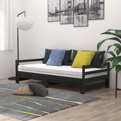 Daybed med udtræk 2x(90x200) cm massivt fyrretræ sort