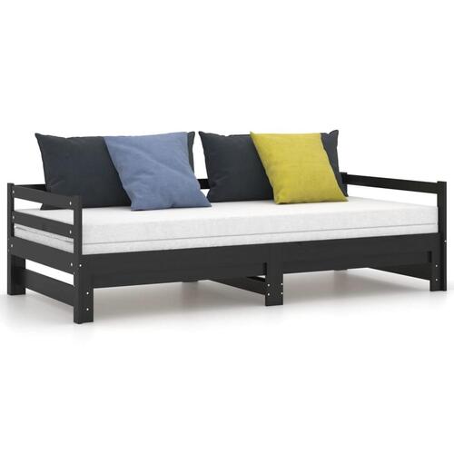 Daybed med udtræk 2x(90x200) cm massivt fyrretræ sort