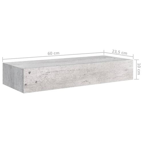 Væghylde med skuffe 60x23,5x10 cm MDF betongrå