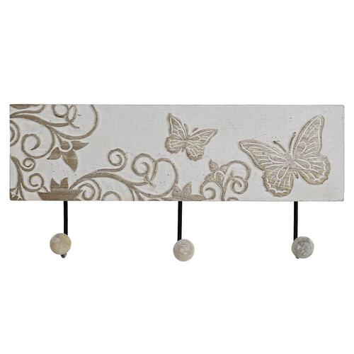 Knagerække til væggen Sommerfugle Jern Mangotræ Shabby Chic (38 x 6 x 17 cm)