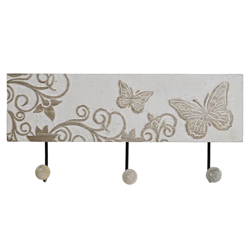 Knagerække til væggen Sommerfugle Jern Mangotræ Shabby Chic (38 x 6 x 17 cm)