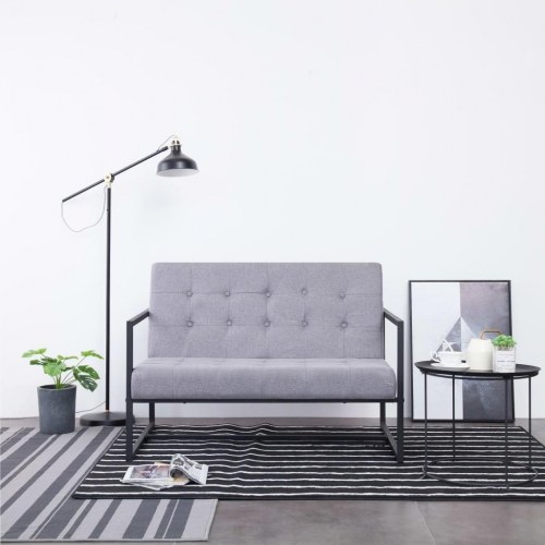 2-personers sofa med armlæn stål og stof lysegrå