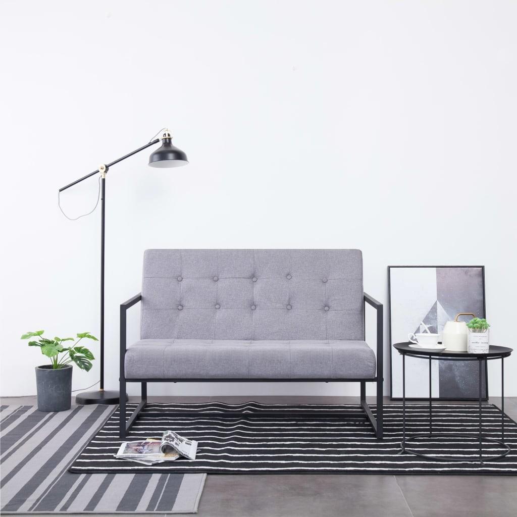 2-personers sofa med armlæn stål og stof lysegrå