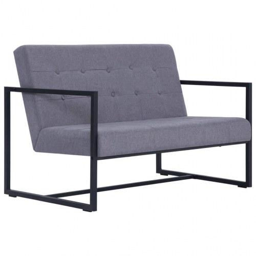 2-personers sofa med armlæn stål og stof lysegrå