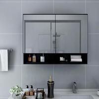 Badeværelsesskab med spejl + LED 80x15x60 cm MDF sort