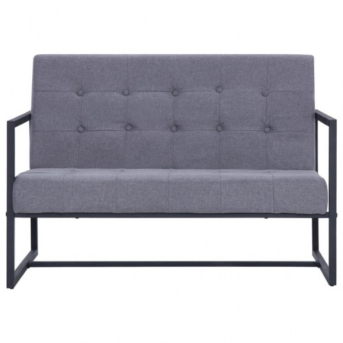 2-personers sofa med armlæn stål og stof lysegrå