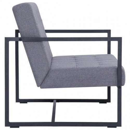2-personers sofa med armlæn stål og stof lysegrå