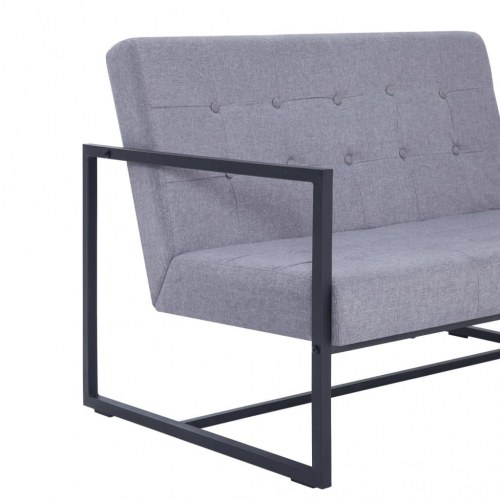 2-personers sofa med armlæn stål og stof lysegrå