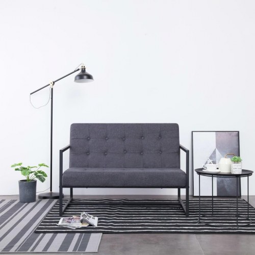 2-personers sofa med armlæn - stålstel og stof, mørkegrå