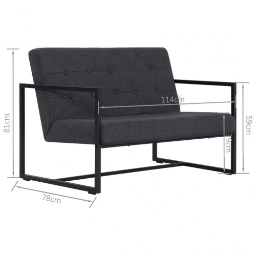 2-personers sofa med armlæn - stålstel og stof, mørkegrå