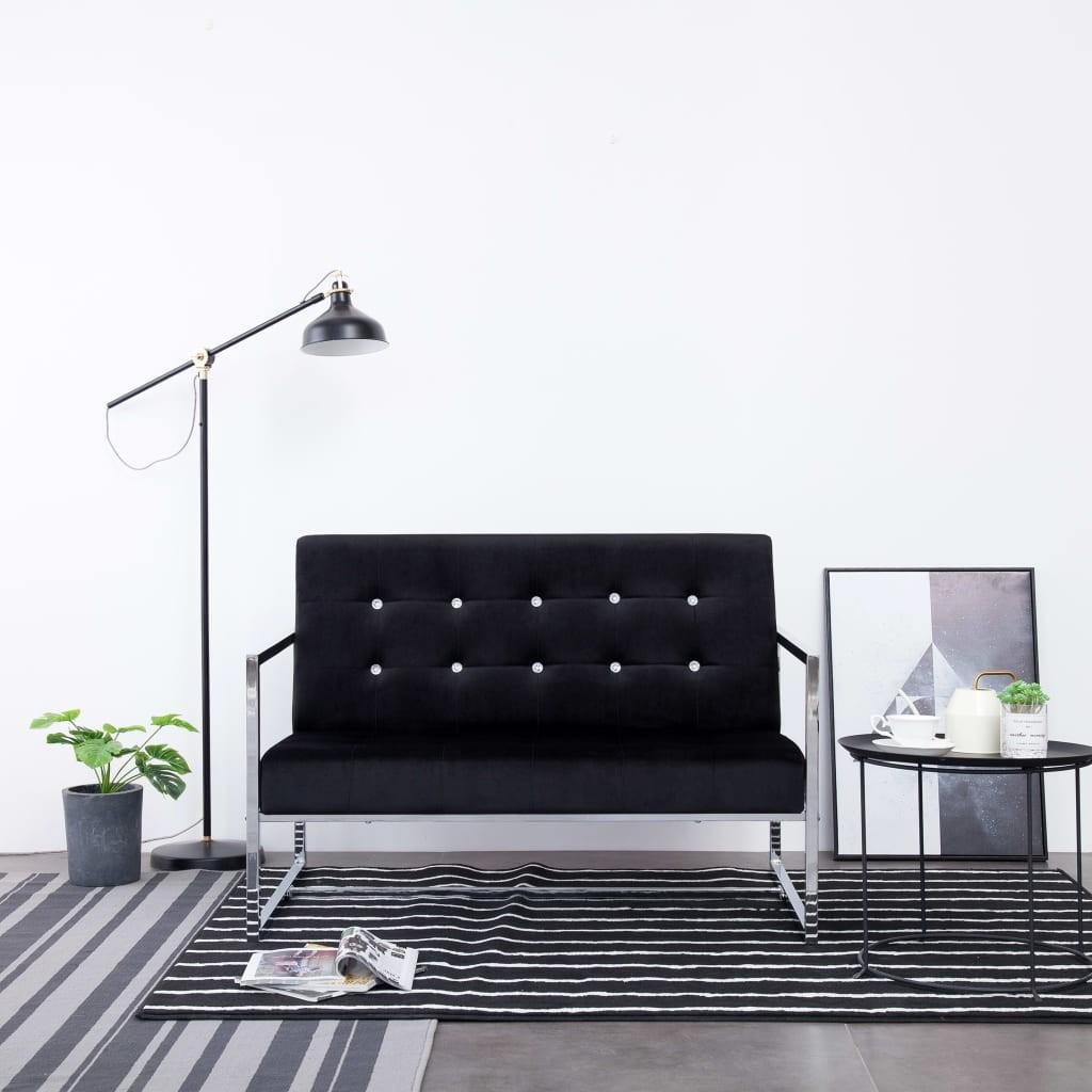 Personers Sofa Med Armlæn Krom Velour Sort