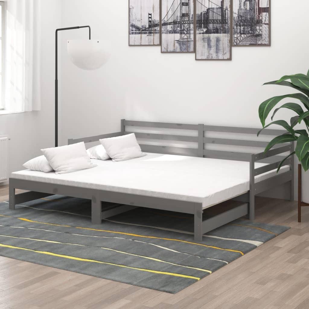 Daybed med udtræk 2x(90x200) cm massivt fyrretræ grå