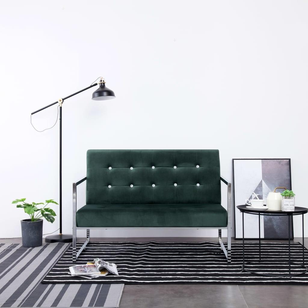 2 Personers Sofa Med Armlæn Krom Og Fløjl Mørkegrøn