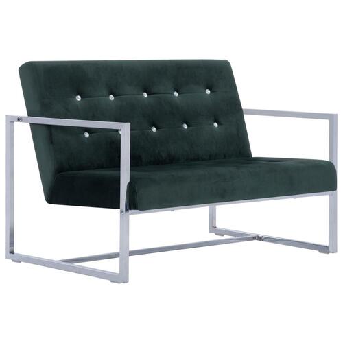 2-personers sofa med armlæn krom og fløjl mørkegrøn
