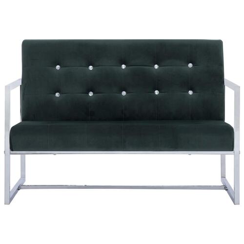 2-personers sofa med armlæn krom og fløjl mørkegrøn